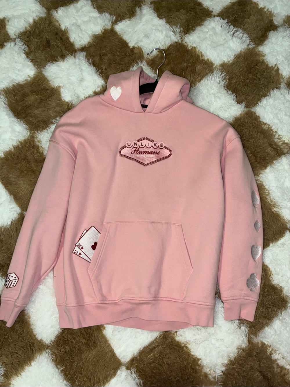 Pink 'Unlike Humans' Graphic Crewneck Hoodie
